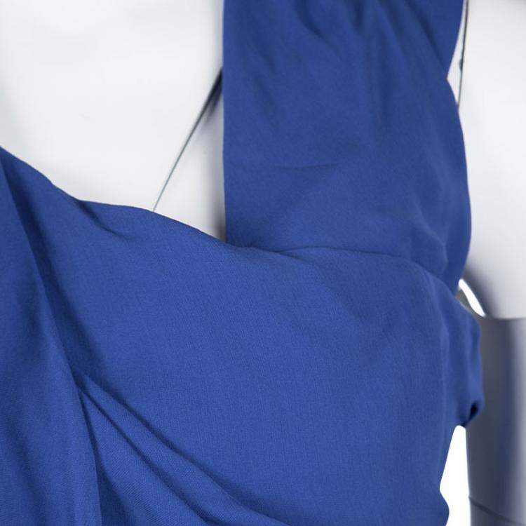 Pre Owned Boss By Hugo Boss Blue Drape Detail Maxi Drapiella Dress L