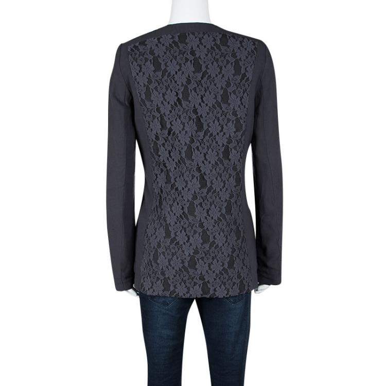Pre Owned Boss Orange By Hugo Boss Grey Lace Insert Detail Orestina Blazer S