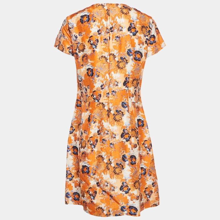 Pre Owned Boss By Hugo Boss Orange Floral Print Silk Short Dress M