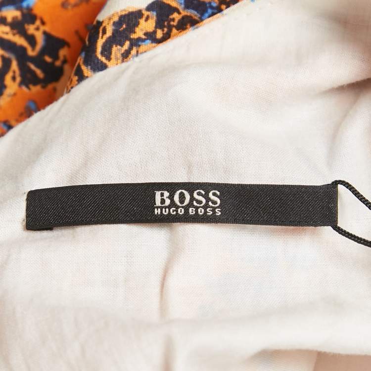 Pre Owned Boss By Hugo Boss Orange Floral Print Silk Short Dress M