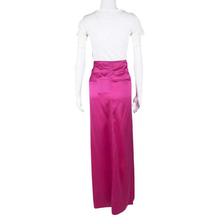 Pre Owned Boss by Hugo Boss Pink Silk Satin Varana Maxi Skirt S