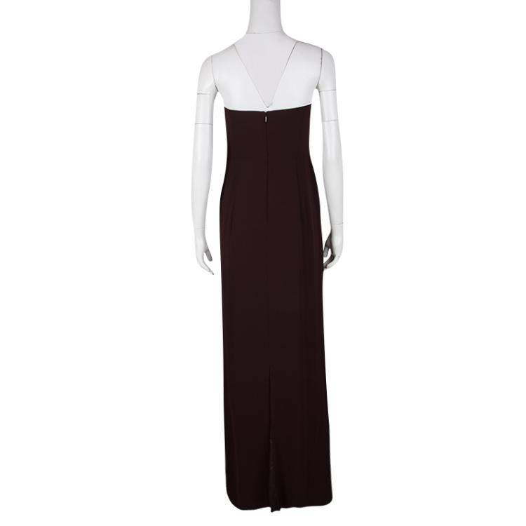 Pre Owned Boss By Hugo Boss Burgundy Draped Strapless Dilusia Maxi Dress M