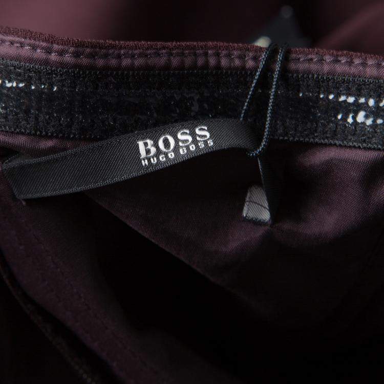 Pre Owned Boss By Hugo Boss Burgundy Draped Strapless Dilusia Maxi Dress M