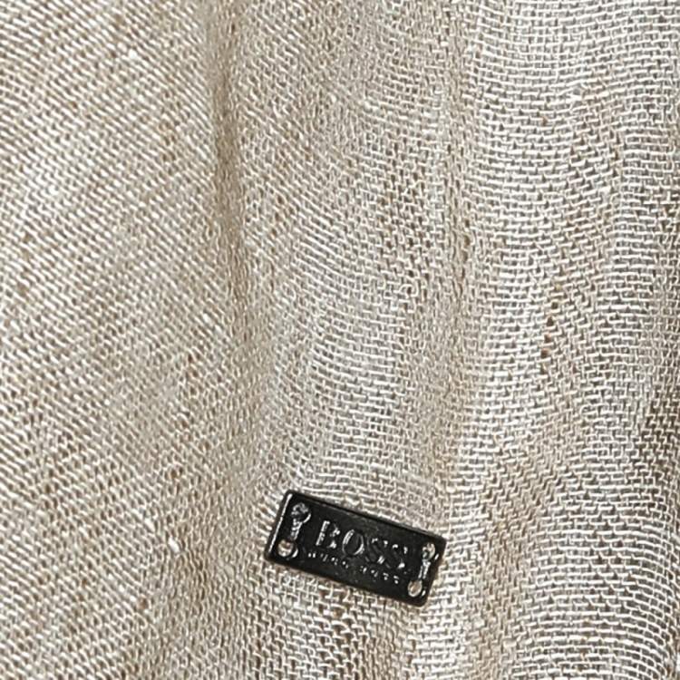 Pre Owned Boss By Hugo Boss Beige And White Linen Scarf