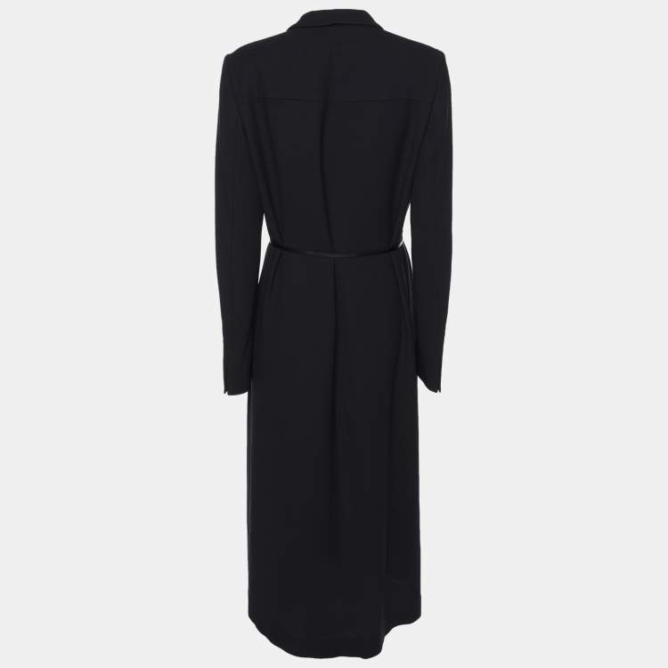 Pre Owned Boss by Hugo Boss Navy Blue Wool Blend Button Front Belted Long Coat S