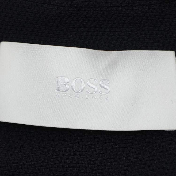 Pre Owned Boss by Hugo Boss Navy Blue Wool Blend Button Front Belted Long Coat S