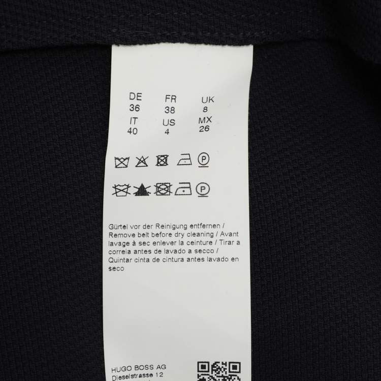 Pre Owned Boss by Hugo Boss Navy Blue Wool Blend Button Front Belted Long Coat S