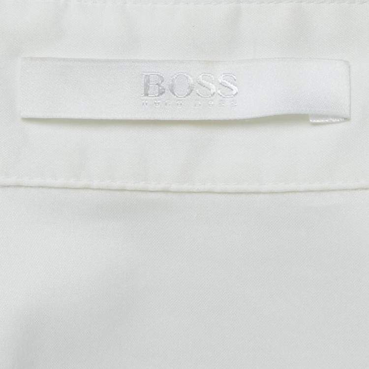 Pre Owned Boss By Hugo Boss White Cotton Blend Fitted Shirt XS