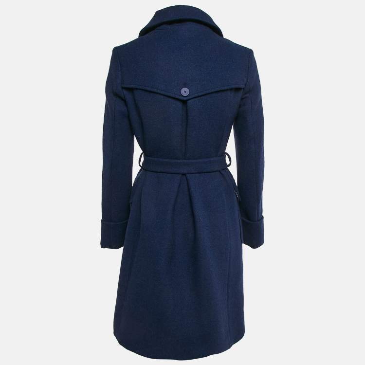 Pre Owned Boss By Hugo Boss Royal Blue Wool Blend Belted Long Trenchcoat S