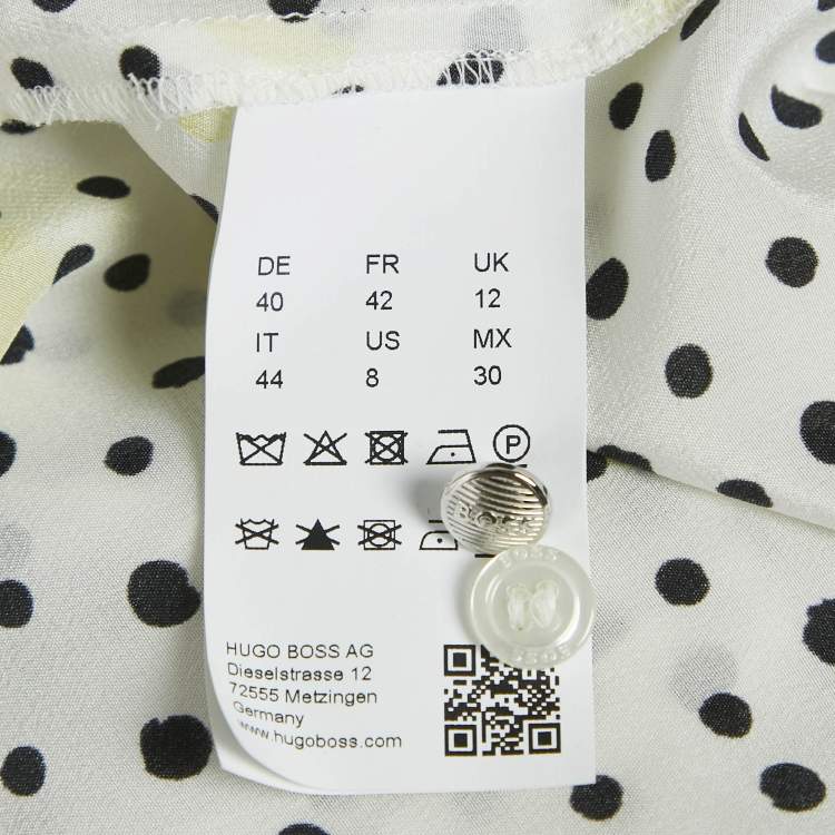 Pre Owned Boss By Hugo Boss White Polka Dots Silk Baboah Blouse M