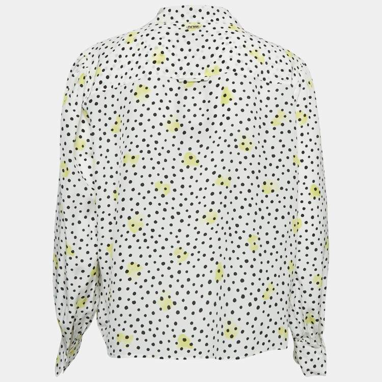 Pre Owned Boss By Hugo Boss White Polka Dots Silk Baboah Blouse M