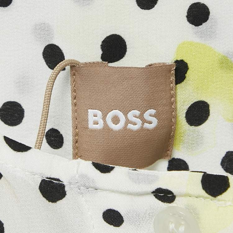 Pre Owned Boss By Hugo Boss White Polka Dots Silk Baboah Blouse M
