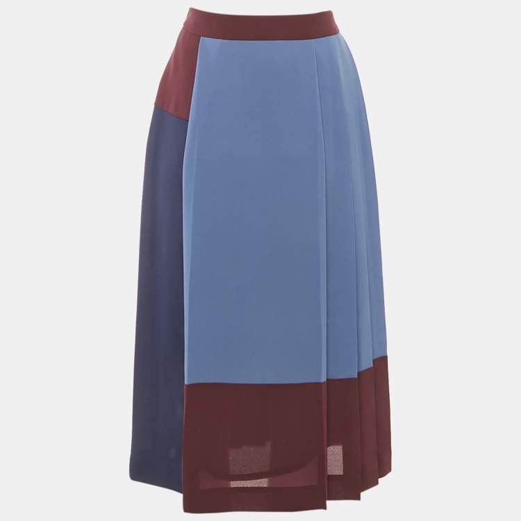 Pre Owned Boss By Hugo Boss Blue Chiffon Pleated Midi Skirt S