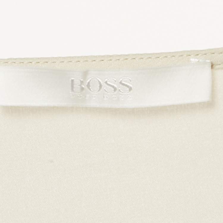 Pre Owned Boss By Hugo Boss Off-White Crepe Button Front Blouse L