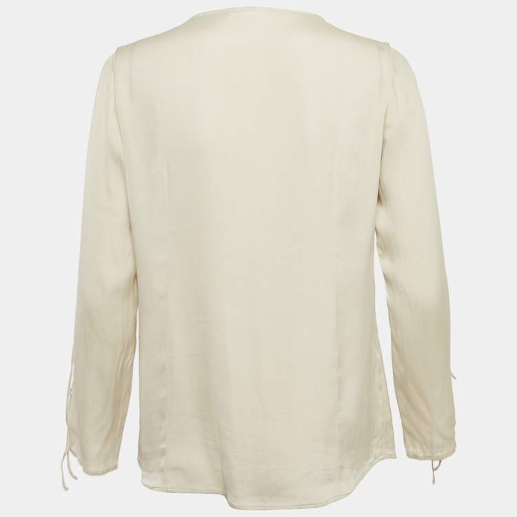 Pre Owned Boss By Hugo Boss Off-White Crepe Button Front Blouse L