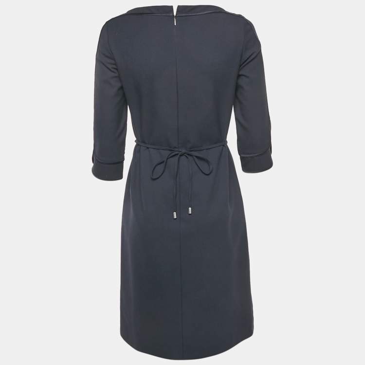 Pre Owned Boss By Hugo Boss Navy Blue Crepe Belted Short Dress S
