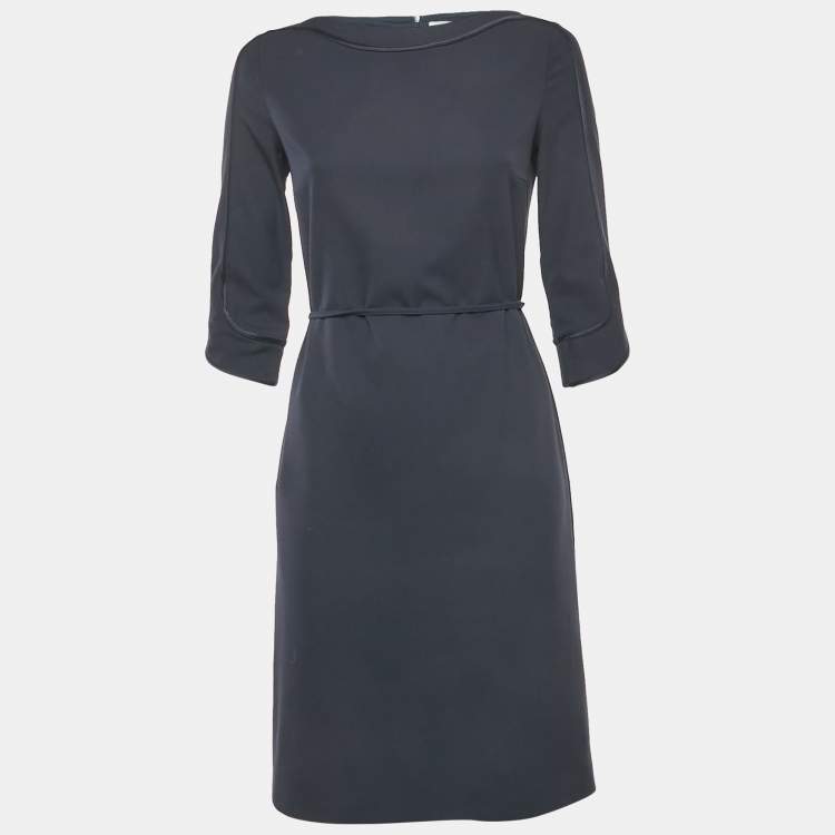 Pre Owned Boss By Hugo Boss Navy Blue Crepe Belted Short Dress S