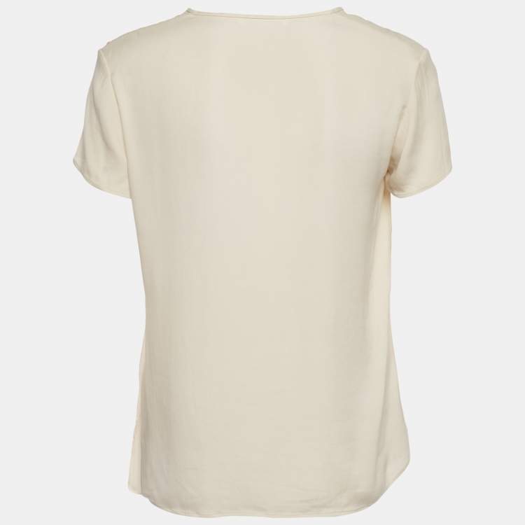 Pre Owned Boss By Hugo Boss Off-White Crepe V-Neck Top S