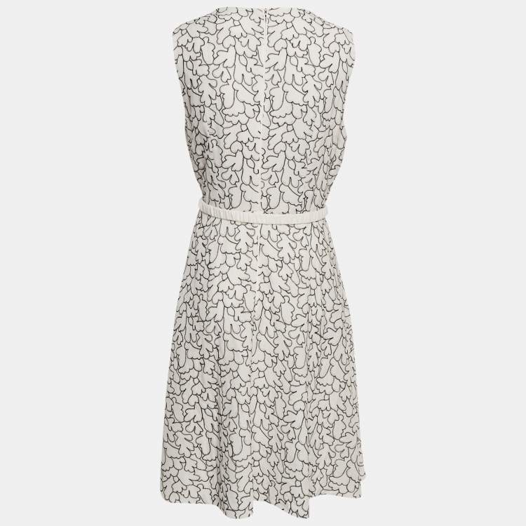 Pre Owned Hugo Boss White Embroidery Crepe Belted Sleeveless Knee-Length Dress L