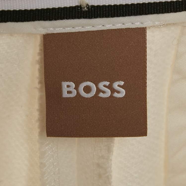 Pre Owned Boss By Hugo Boss White Cotton Wide-Leg Telette Trousers M