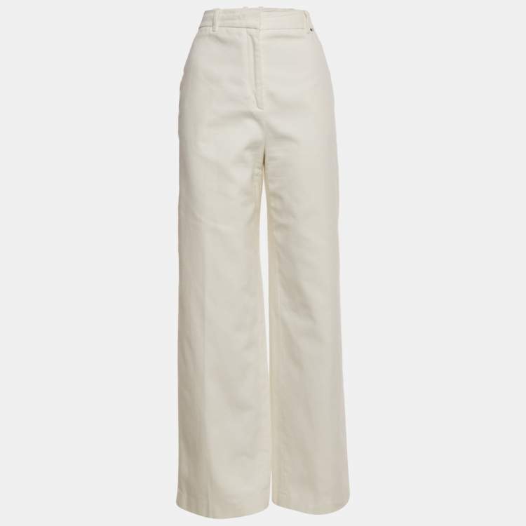 Pre Owned Boss By Hugo Boss White Cotton Wide-Leg Telette Trousers M