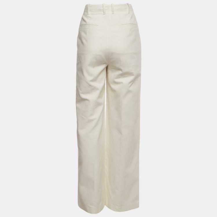 Pre Owned Boss By Hugo Boss White Cotton Wide-Leg Telette Trousers M