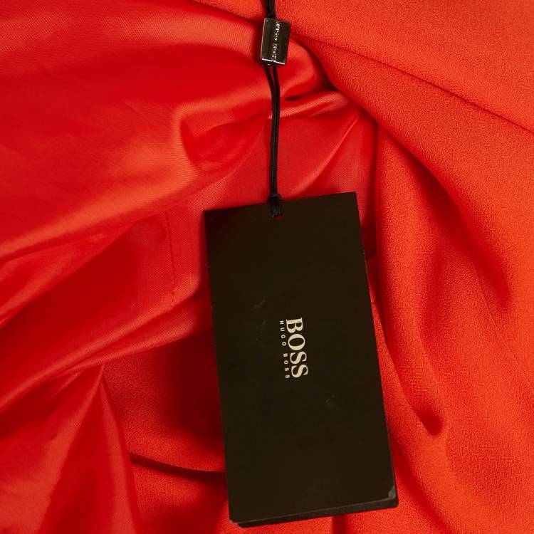 Pre Owned Boss By Hugo Boss Scarlet Red Crepe Side Slit Maxi Dress M
