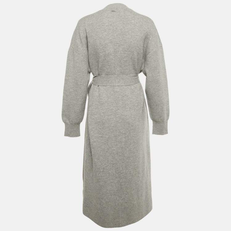 Pre Owned Boss By Hugo Boss Grey Wool Knit Belted Febrana Cardigan L