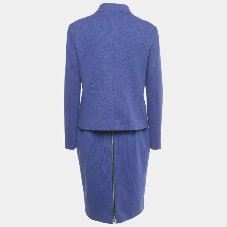 مملوكة مسبقًا Boss By Hugo Boss Blue Houndstooth Wool Skirt Suit M