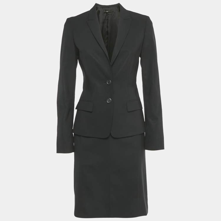 Pre Owned Boss By Hugo Boss Black Wool Blazer & Skirt Set S/M