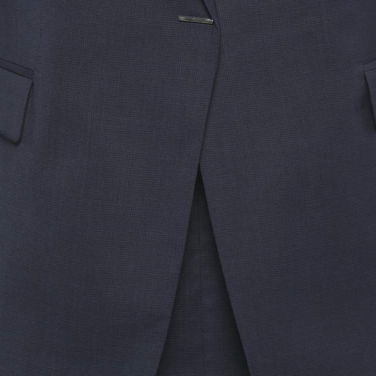 Pre Owned Boss By Hugo Boss Navy Blue Pattered Wool Blazer & Skirt Set M