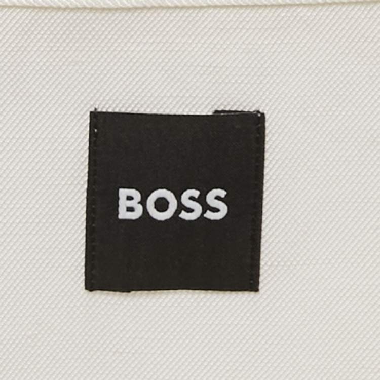 Pre Owned Boss By Hugo Boss White Linen Blend Crochet trim Shirt M