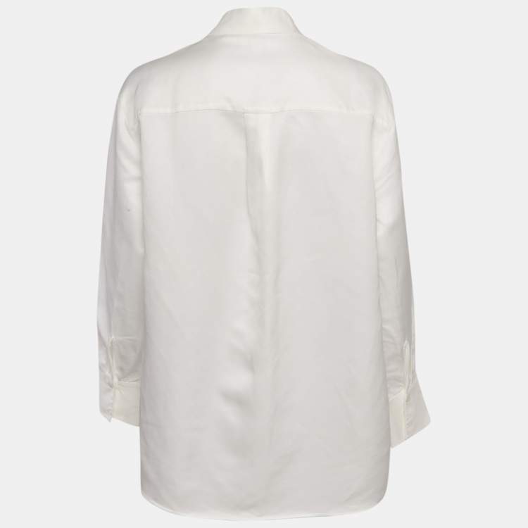 Pre Owned Boss By Hugo Boss White Linen Blend Crochet trim Shirt M