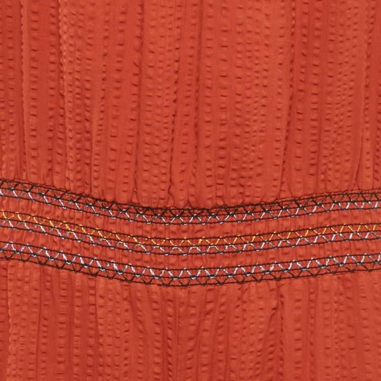 مملوكة مسبقًا Boss Orange By Hugo Boss Burnt Orange Seersucker Strapless Jumpsuit S