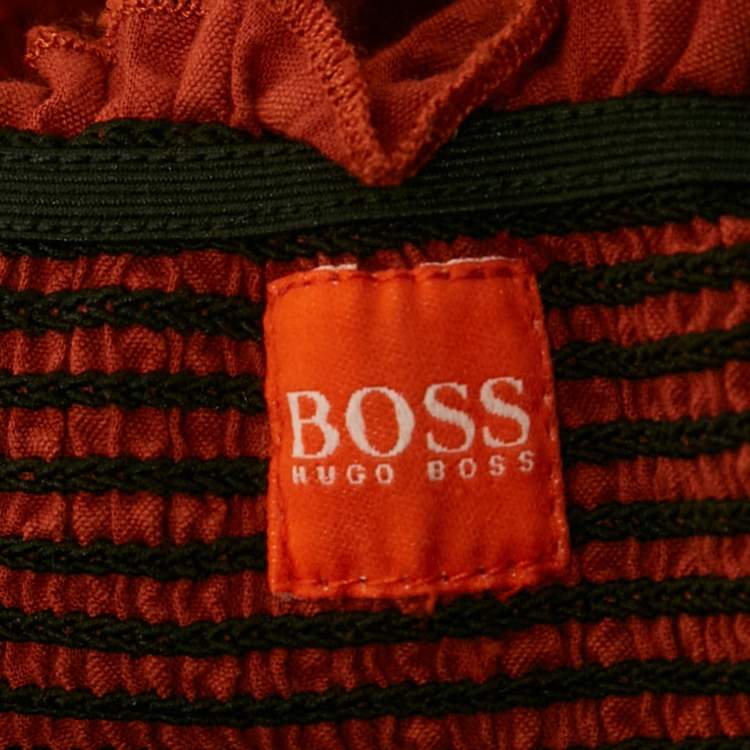 مملوكة مسبقًا Boss Orange By Hugo Boss Burnt Orange Seersucker Strapless Jumpsuit S
