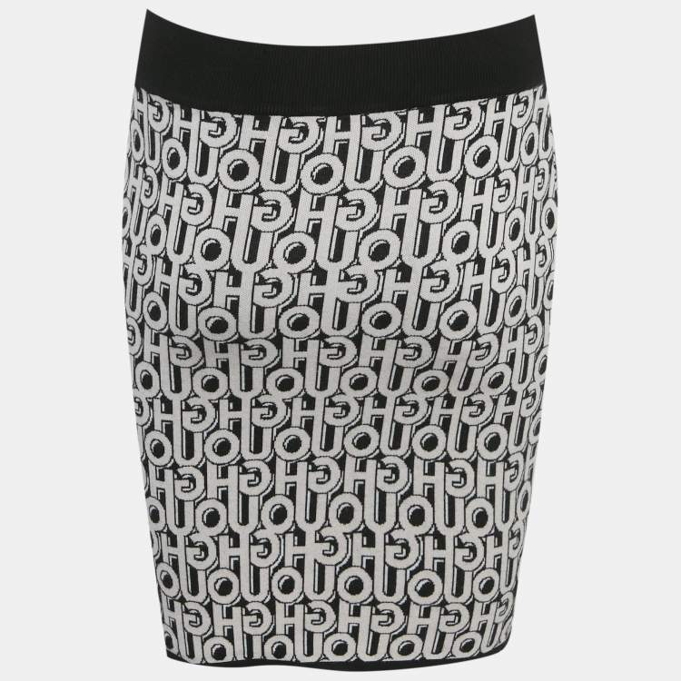 Pre Owned Hugo By Hugo Boss Black Logo Intarsia Knit Mini Skirt S