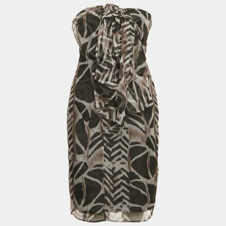 Pre Owned Boss By Hugo Boss Black Abstract Print Strapless Mini Dress S