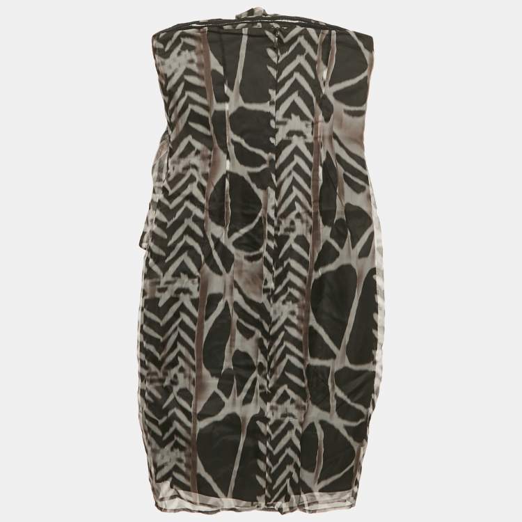 Pre Owned Boss By Hugo Boss Black Abstract Print Strapless Mini Dress S