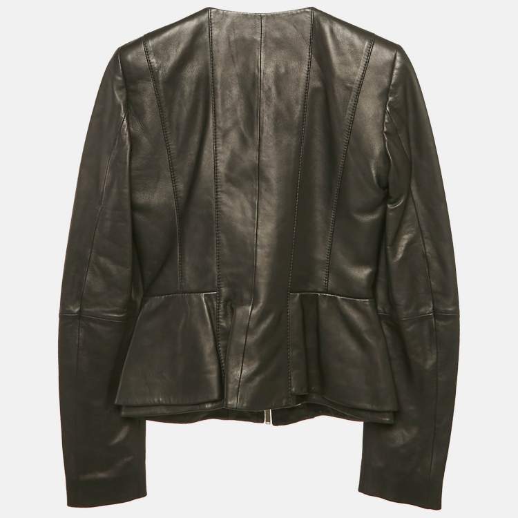 Pre Owned Boss By Hugo Boss Black Leather Zip Detail Jacket XS