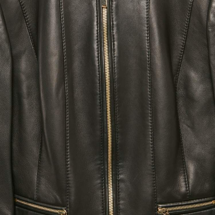 Pre Owned Boss By Hugo Boss Black Leather Zip Detail Jacket XS