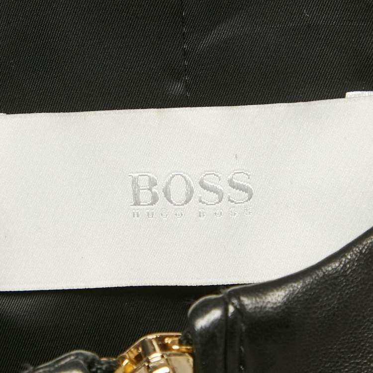 Pre Owned Boss By Hugo Boss Black Leather Zip Detail Jacket XS