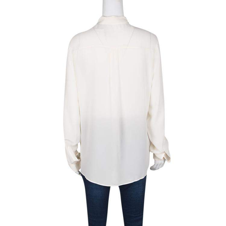Pre Owned Boss By Hugo Boss Cream Silk Long Sleeve Rictoria Blouse L