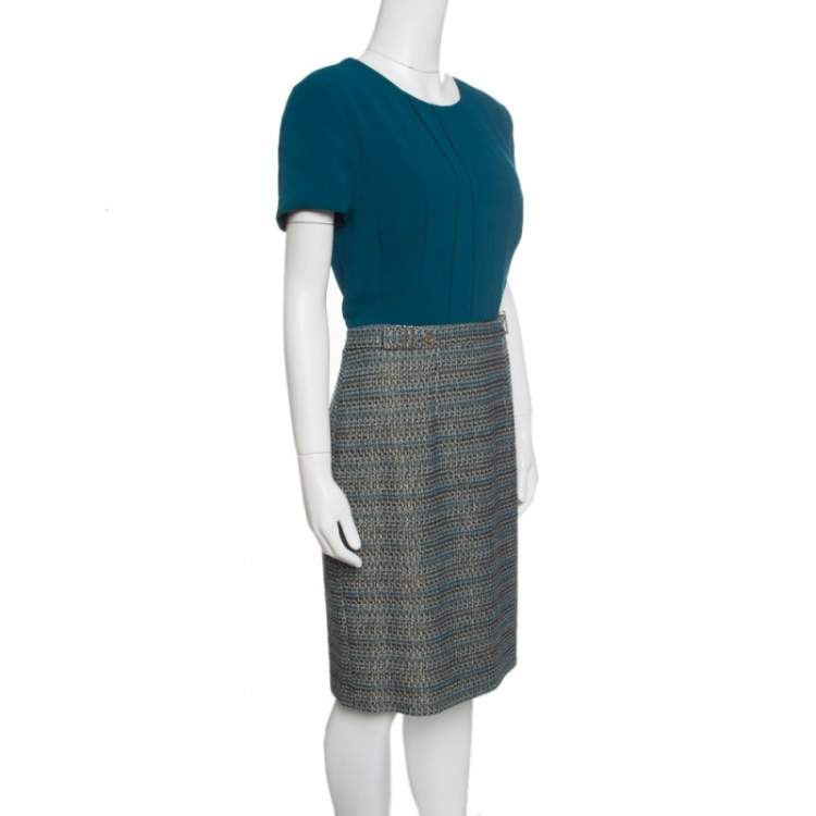 Pre Owned Boss By Hugo Boss Teal Textured Belted Divenice Dress M