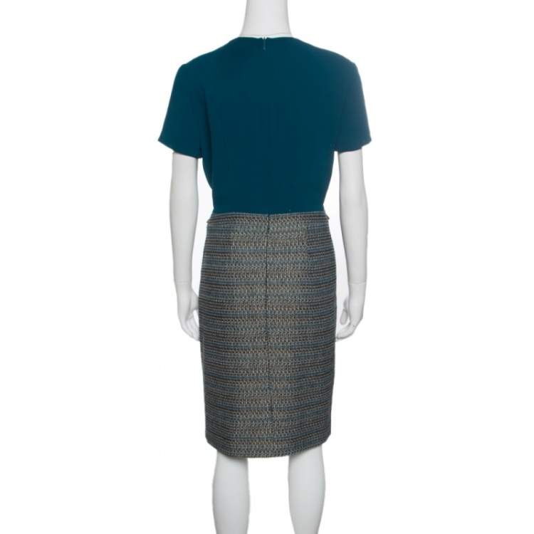 Pre Owned Boss By Hugo Boss Teal Textured Belted Divenice Dress M