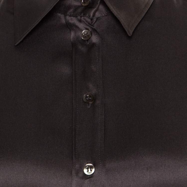 مملوكة مسبقًا Boss By Hugo Boss Grey Silk Satin Long Sleeve Button Front Shirt S 