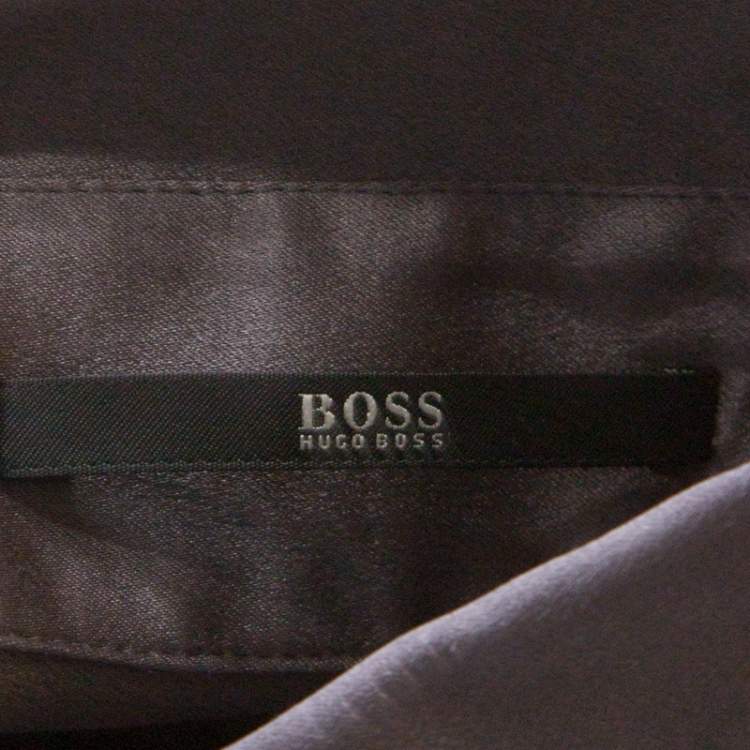 مملوكة مسبقًا Boss By Hugo Boss Grey Silk Satin Long Sleeve Button Front Shirt S 