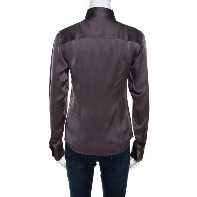مملوكة مسبقًا Boss By Hugo Boss Grey Silk Satin Long Sleeve Button Front Shirt S 