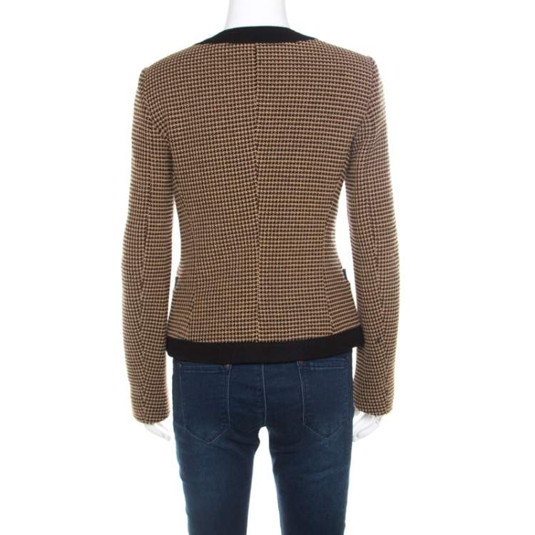 Pre Owned Boss By Hugo Boss Black and Brown Textured Zip Front Jacket S