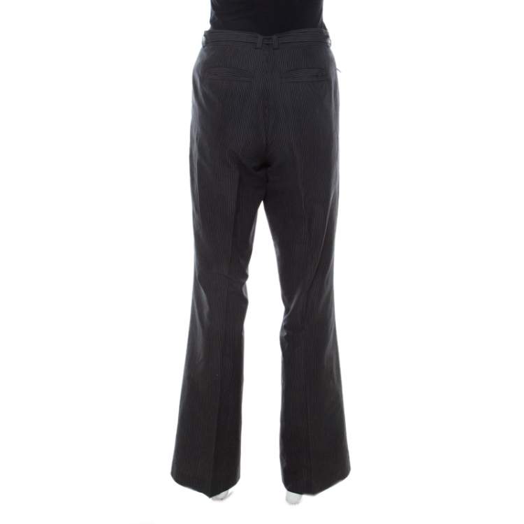 Pre Owned Boss Hugo Boss Black Pinstriped Cotton Wide Leg Belted Trousers S