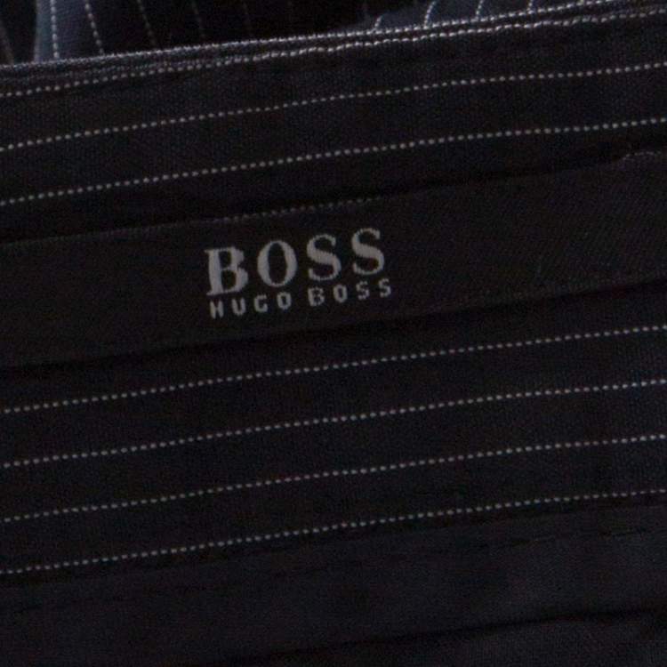 Pre Owned Boss Hugo Boss Black Pinstriped Cotton Wide Leg Belted Trousers S